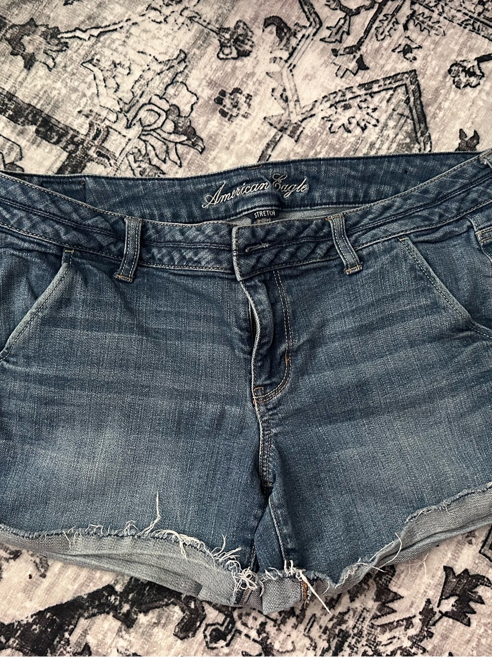 American Eagle Outfitters Blue Frayed Hem Denim Shorts